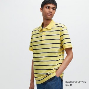 Yellow Uniqlo Dry Pique Striped Short-sleeve Men Polo Shirts | 7086676