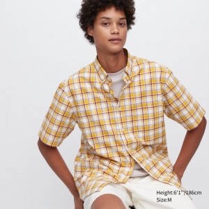 Yellow Uniqlo Extra Fine Cotton Short-sleeve Men Shirts | 3288196