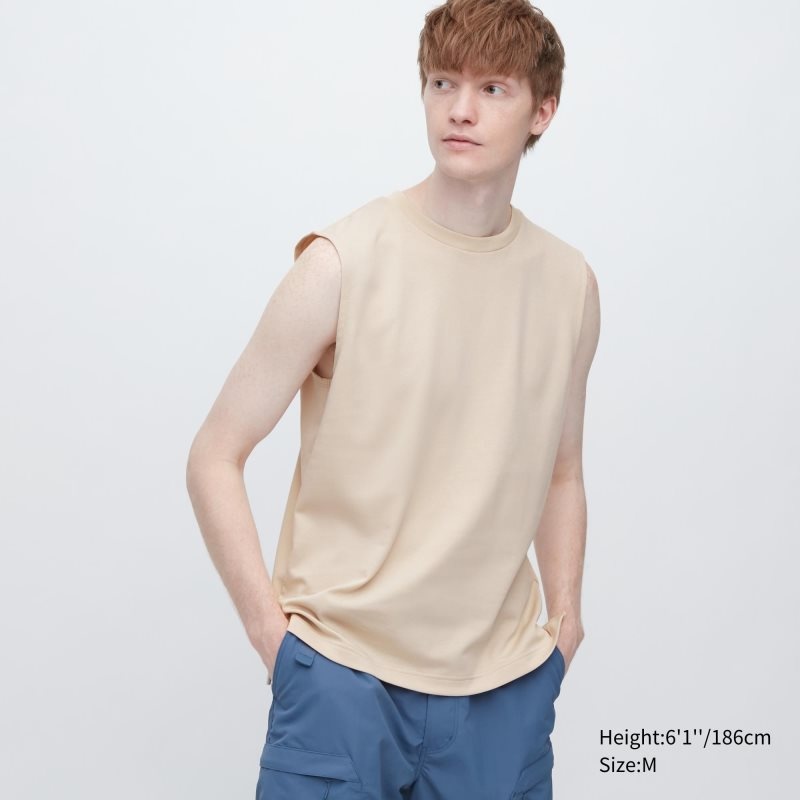 Beige Uniqlo Airism Cotton Sleeveless Men Tank Top | 1825362