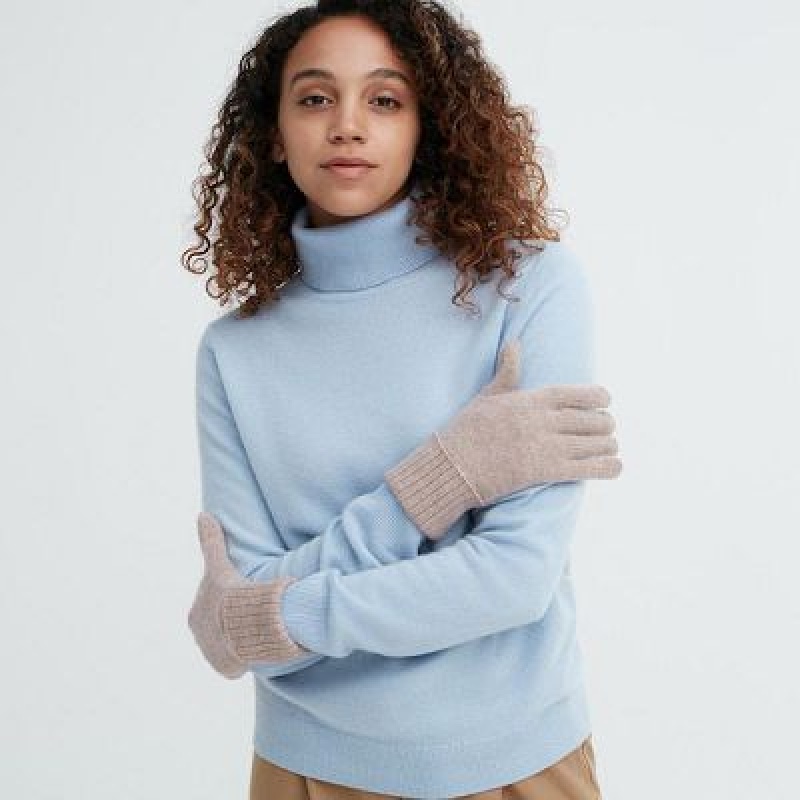 Beige Uniqlo Cashmere Knitted Women Gloves | 7164933