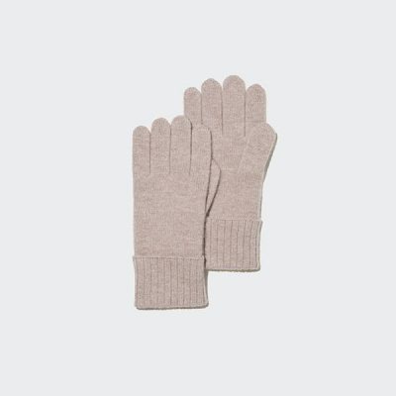 Beige Uniqlo Cashmere Knitted Women Gloves | 7164933
