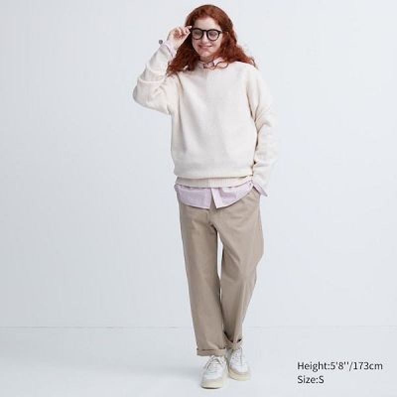 Beige Uniqlo Cotton Relaxed Ankle Women Pants | 7017836