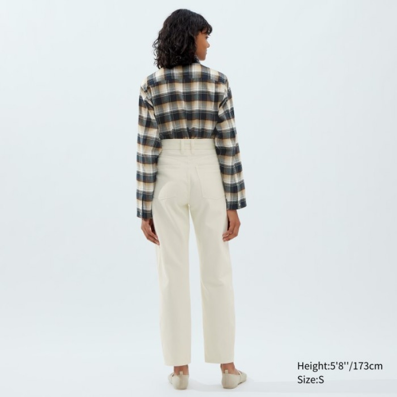 Beige Uniqlo Flannel Long-Sleeve Women Shirts | 3143828