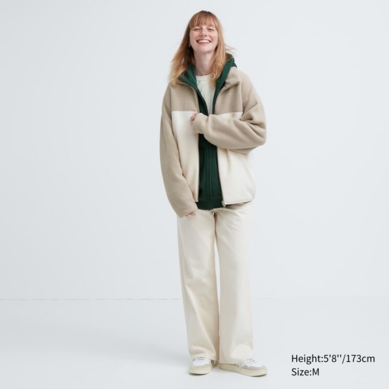 Beige Uniqlo Fleece Full-Zip Women Jackets | 4166153