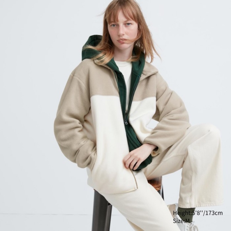 Beige Uniqlo Fleece Full-Zip Women Jackets | 4166153