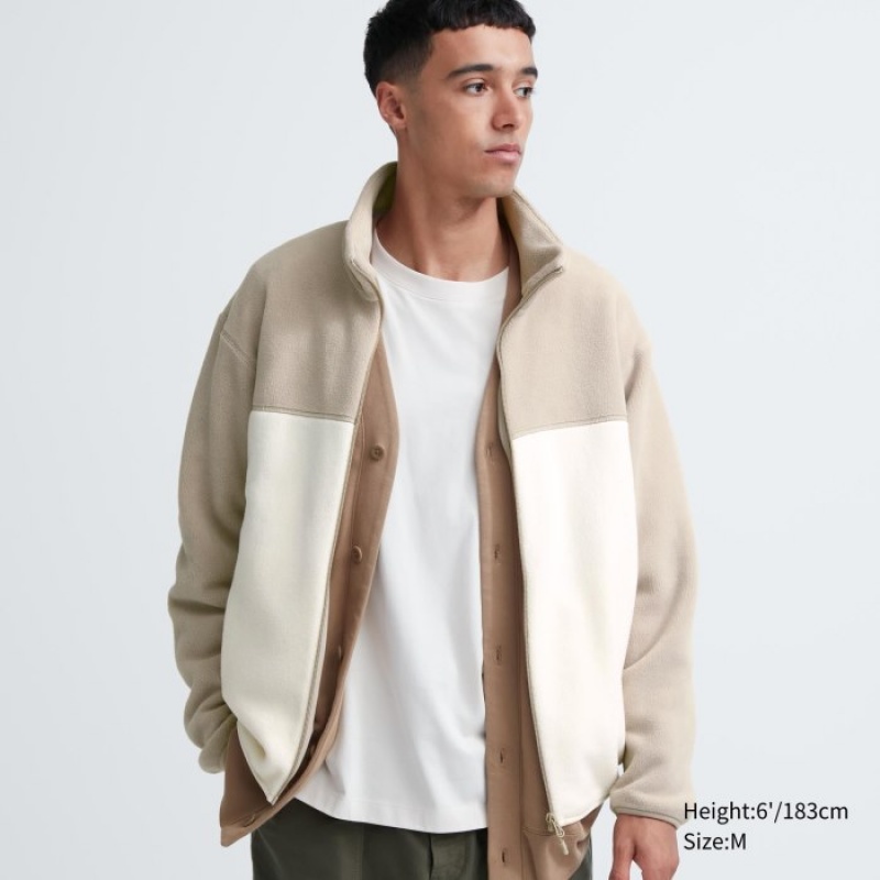 Beige Uniqlo Fleece Full-Zip Women Jackets | 4166153