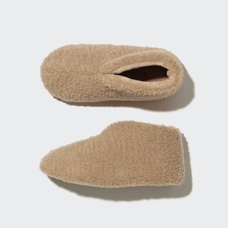 Beige Uniqlo Fleece Room Shoes Faux Shearling Fleece Women Slippers | 8654139