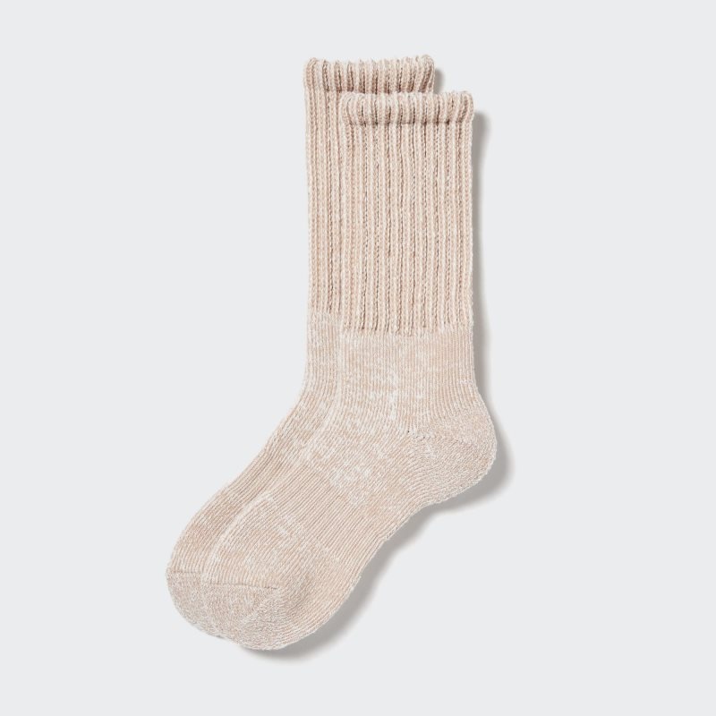 Beige Uniqlo Heattech Soft Pile Ribbed Men Socks | 1467193