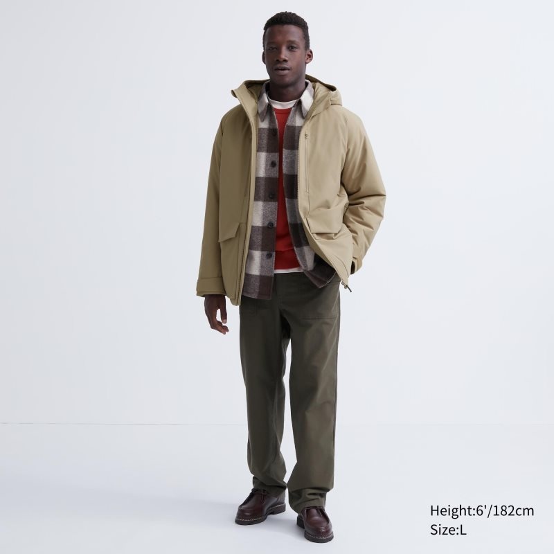 Beige Uniqlo Hybrid Down 3d Cut Men Parka | 9140060