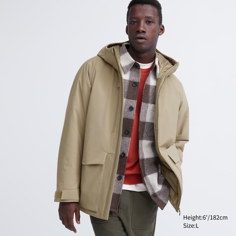 Beige Uniqlo Hybrid Down 3d Cut Men Parka | 9140060