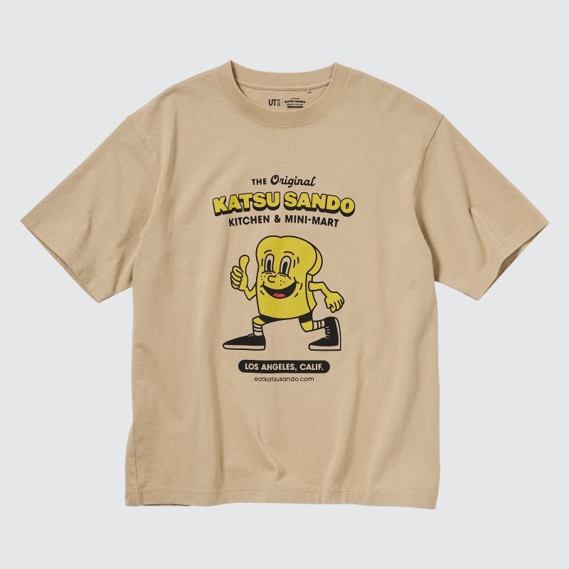 Beige Uniqlo L.A. Eats Ut Oversized Short-sleeve Graphic Katsu Sando Men T Shirts | 3567862