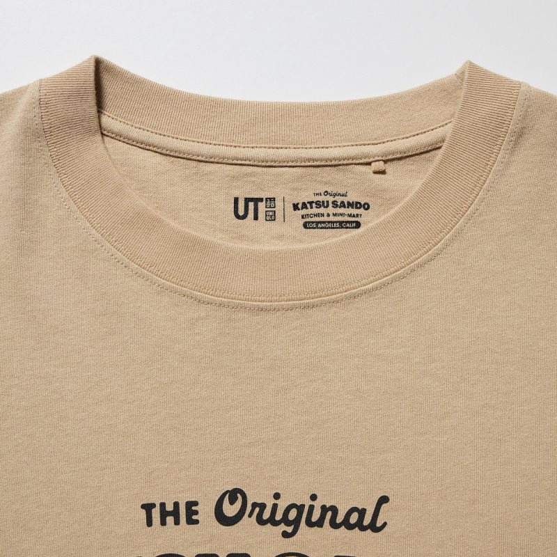 Beige Uniqlo L.A. Eats Ut Oversized Short-sleeve Graphic Katsu Sando Men T Shirts | 3567862