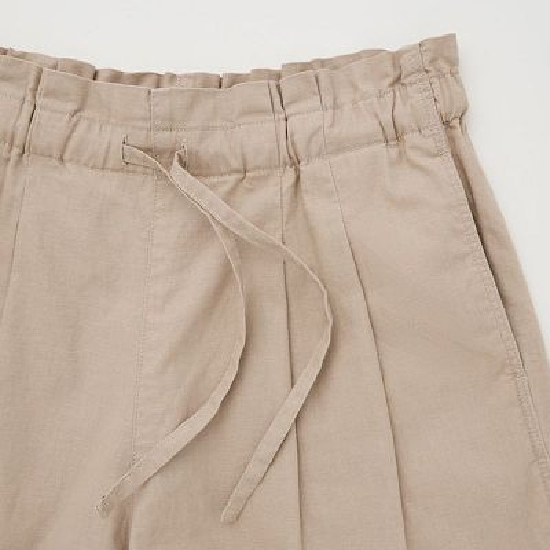 Beige Uniqlo Linen-Cotton Women Shorts | 2978725