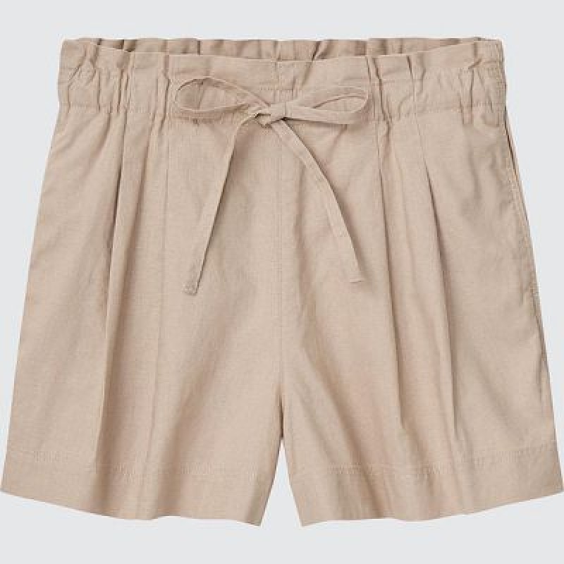 Beige Uniqlo Linen-Cotton Women Shorts | 2978725