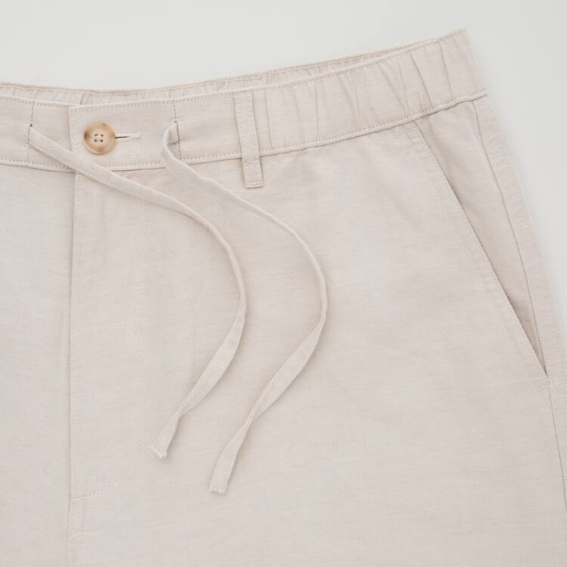 Beige Uniqlo Linen Blend Men Shorts | 1973843