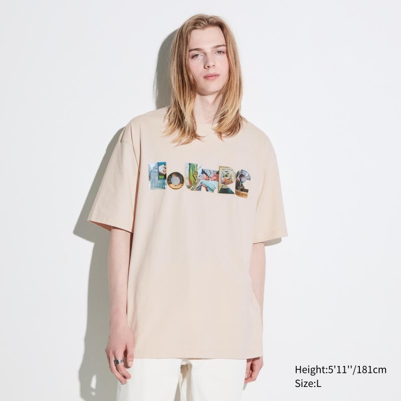 Beige Uniqlo Louvre By M/M Ut Oversized Short-sleeve Graphic Men T Shirts | 574243