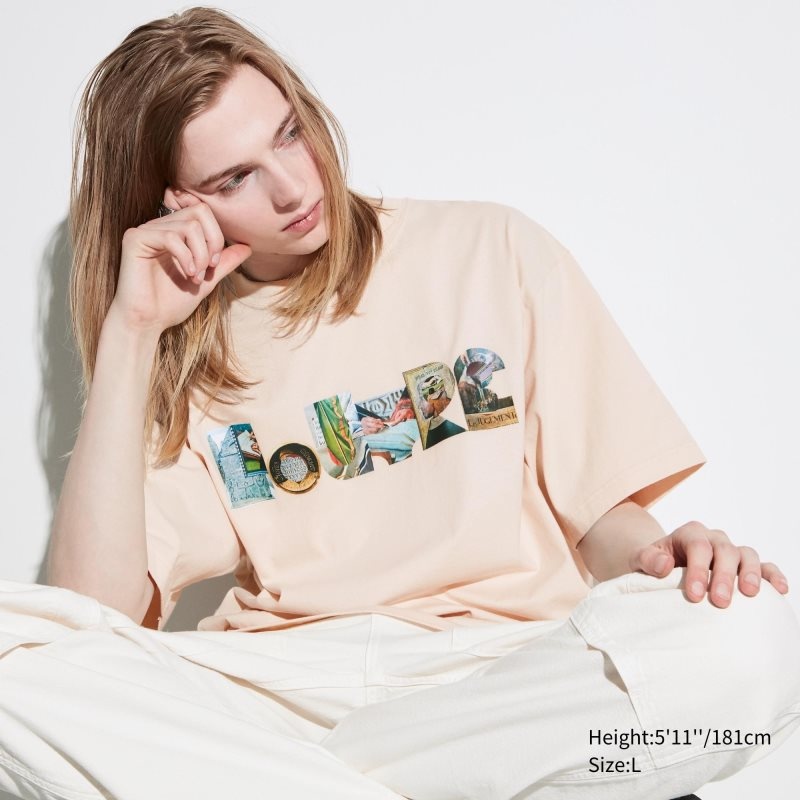 Beige Uniqlo Louvre By M/M Ut Oversized Short-sleeve Graphic Men T Shirts | 574243