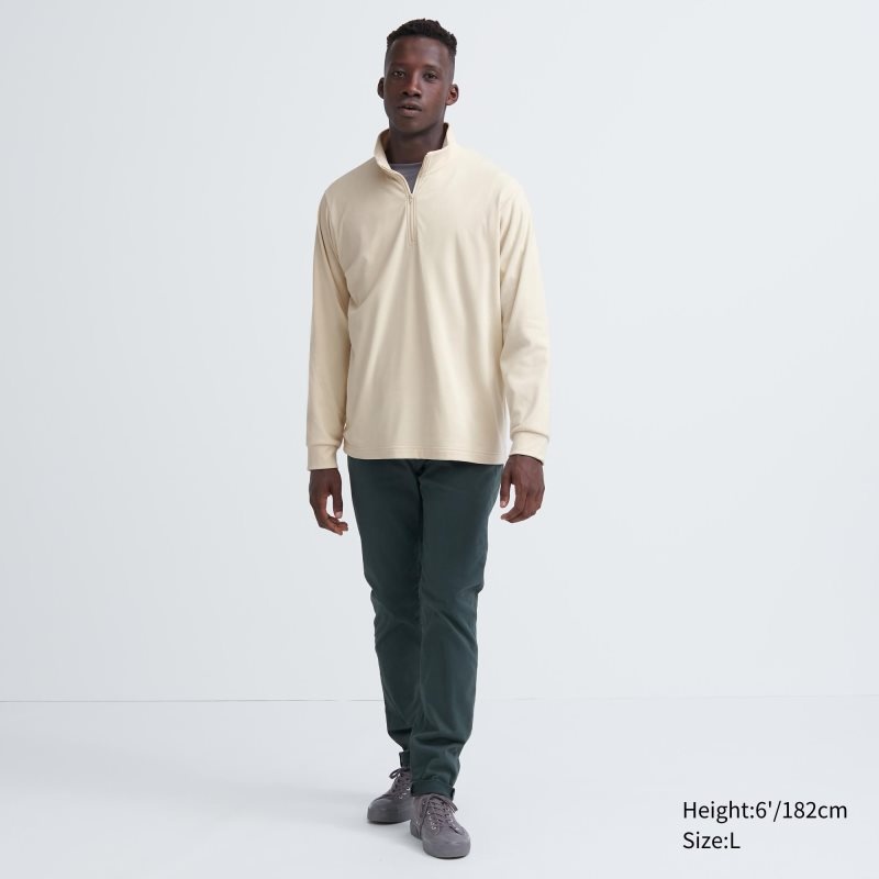 Beige Uniqlo Smooth Fleece Half-zip Men T Shirts | 3410002