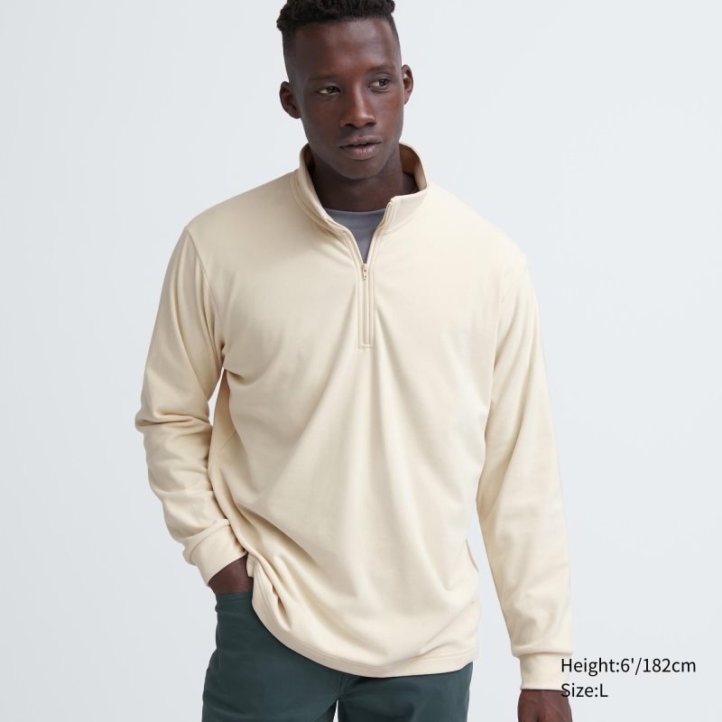 Beige Uniqlo Smooth Fleece Half-zip Men T Shirts | 3410002