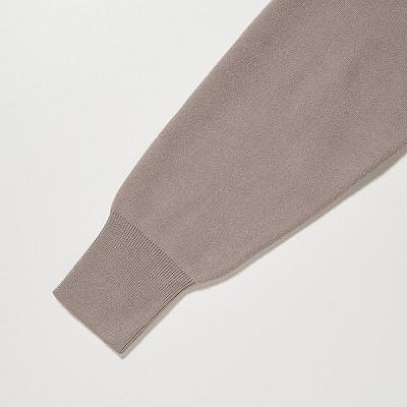 Beige Uniqlo Souffle Yarn Long-Sleeve Women Dress | 5442965