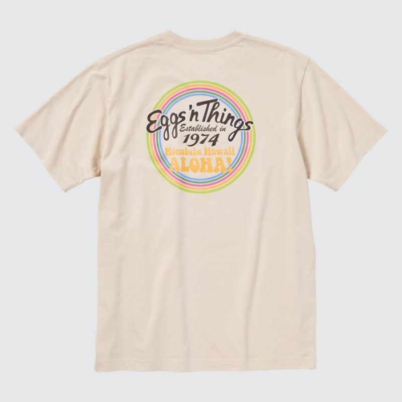 Beige Uniqlo The Brands Hawaii UT Short-Sleeve Eggs 'n Things Women T Shirts | 5215930
