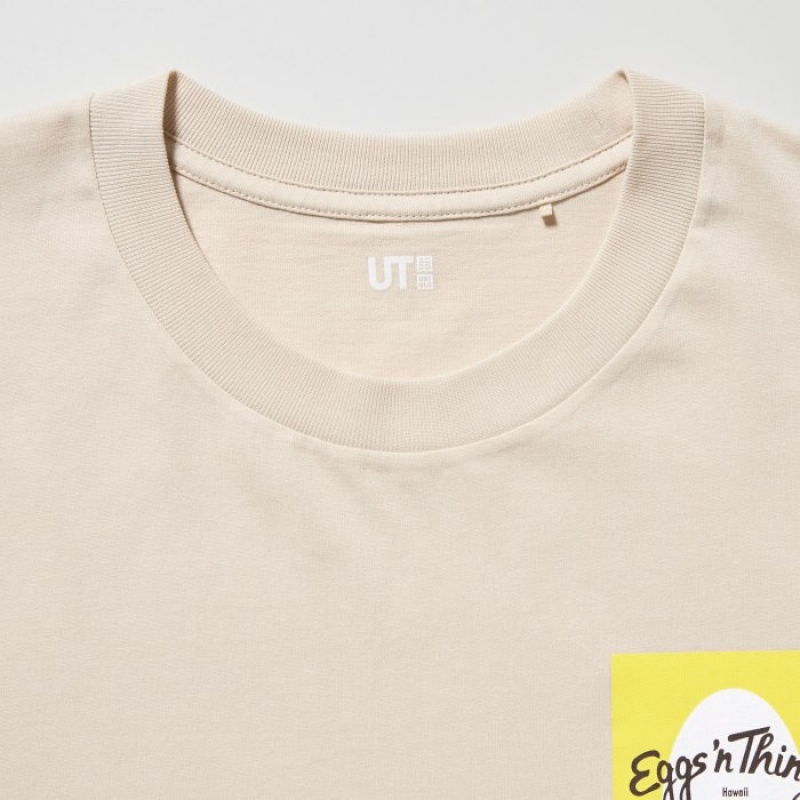 Beige Uniqlo The Brands Hawaii UT Short-Sleeve Eggs 'n Things Women T Shirts | 5215930