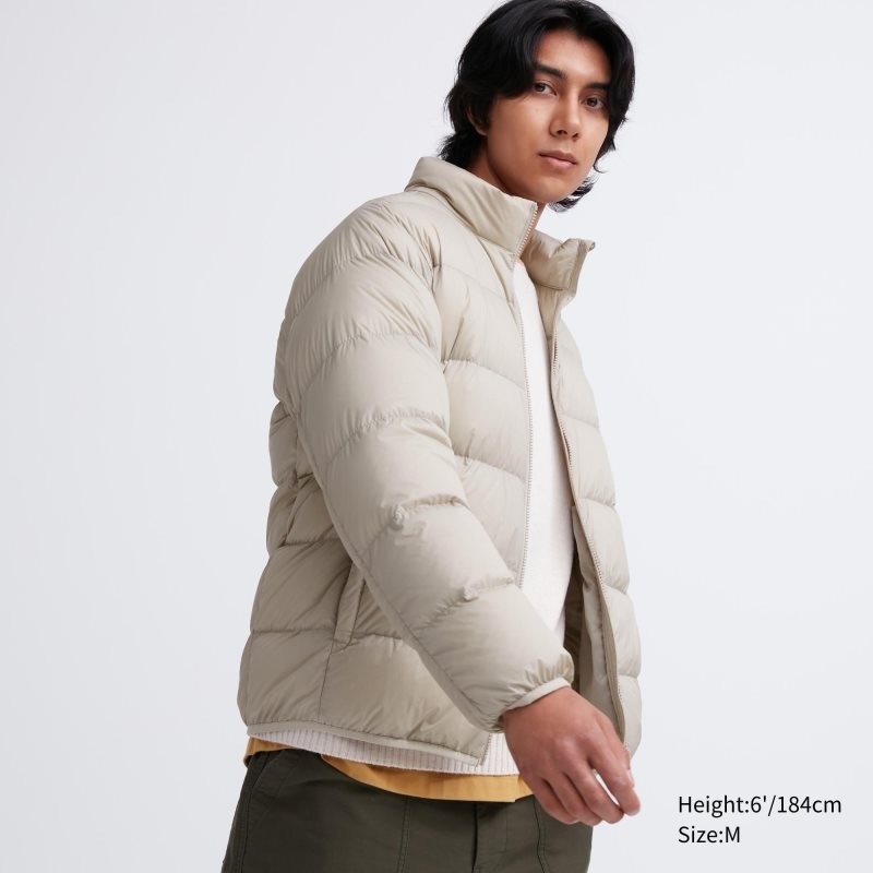 Beige Uniqlo Ultra Light Down 3d Cut Wide Quilt Men Jackets | 6242397