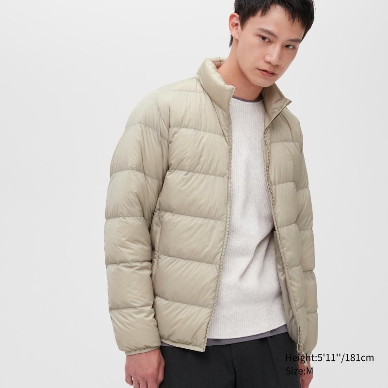 Beige Uniqlo Ultra Light Down 3d Cut Wide Quilt Men Jackets | 3184689