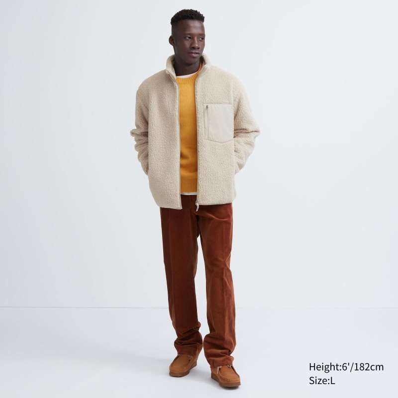 Beige Uniqlo Windproof Outer Fleece Men Jackets | 7244591