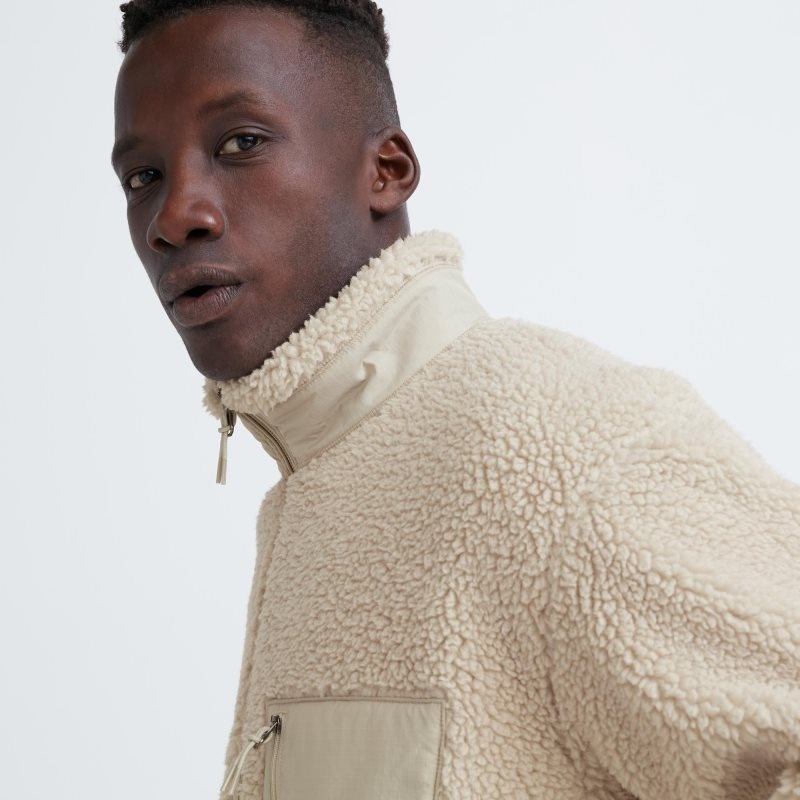 Beige Uniqlo Windproof Outer Fleece Men Jackets | 7244591