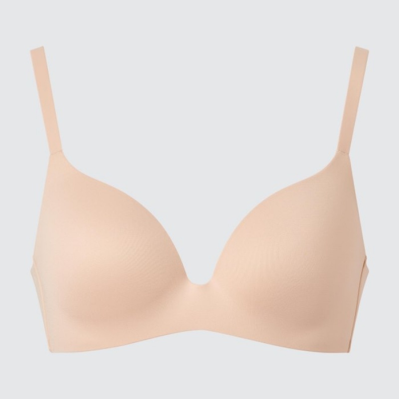 Beige Uniqlo Wireless (3D Hold) Women Bras | 830664