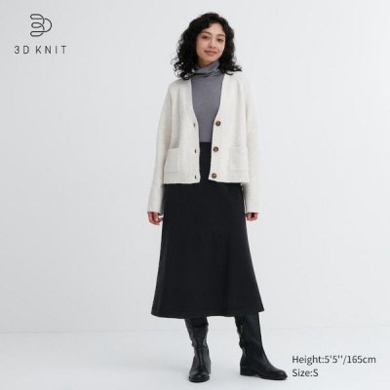 Black Uniqlo 3D Knit Souffle Yarn Women Skirts | 8283813