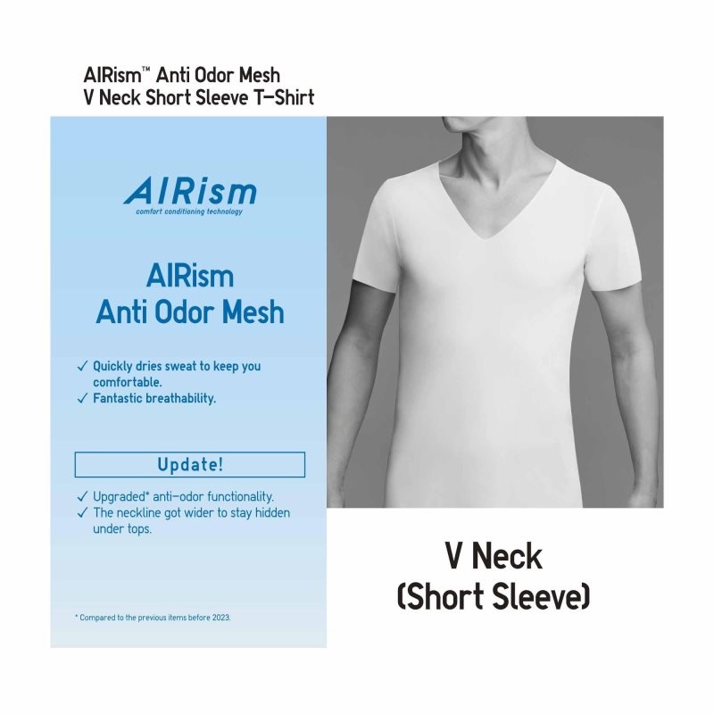 Black Uniqlo Airism Mesh Anti-odor V-neck Men T Shirts | 3908622