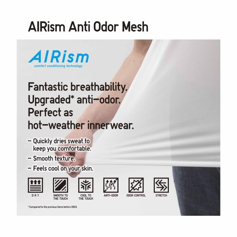 Black Uniqlo Airism Mesh Anti-odor V-neck Men T Shirts | 3908622