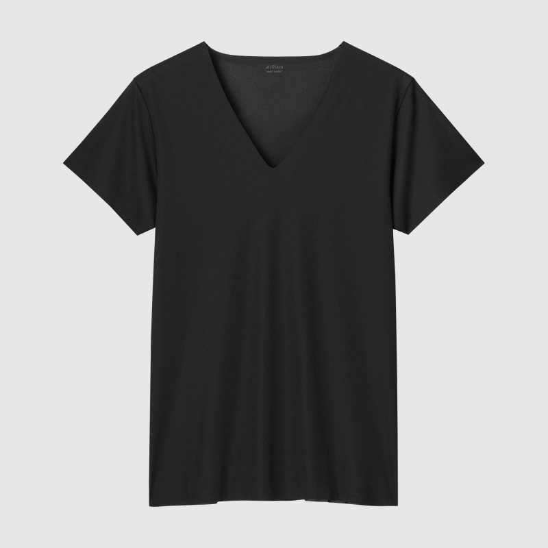 Black Uniqlo Airism Mesh Anti-odor V-neck Men T Shirts | 3908622