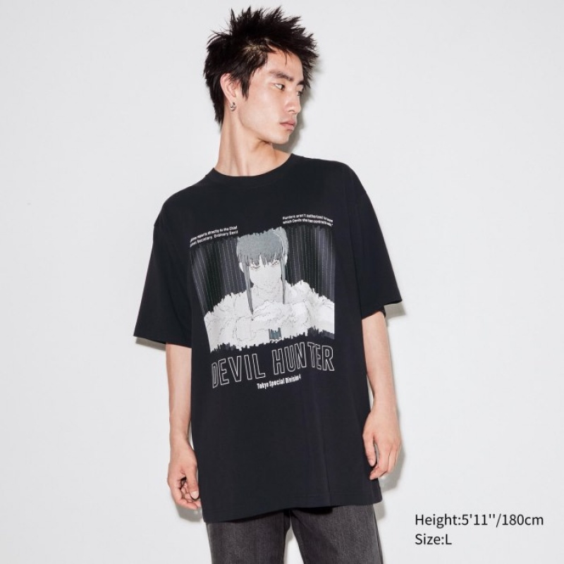 Black Uniqlo Chainsaw Man × Kosuke Kawamura UT Oversized Short-Sleeve Makima Women T Shirts | 4024608