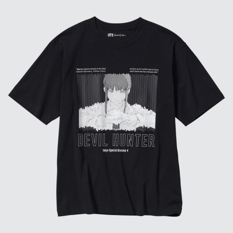 Black Uniqlo Chainsaw Man × Kosuke Kawamura UT Oversized Short-Sleeve Makima Women T Shirts | 4024608