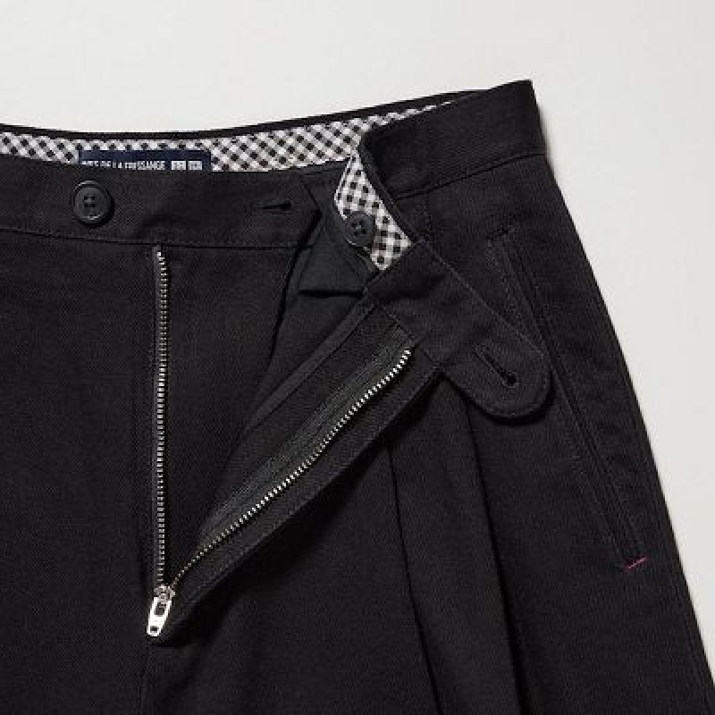 Black Uniqlo Denim Wide-Fit Pleated Women Pants | 7782380