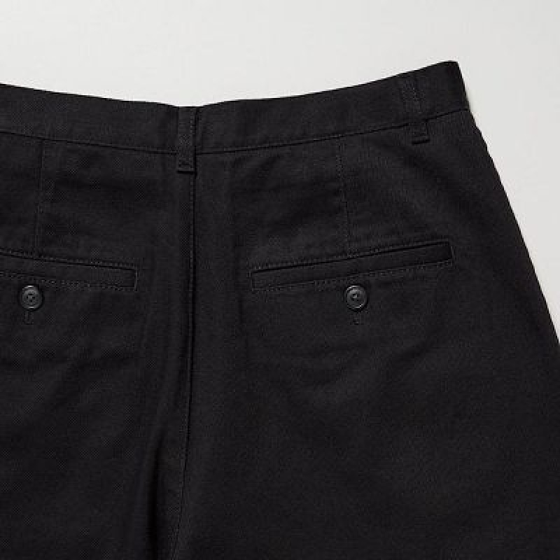 Black Uniqlo Denim Wide-Fit Pleated Women Pants | 7782380
