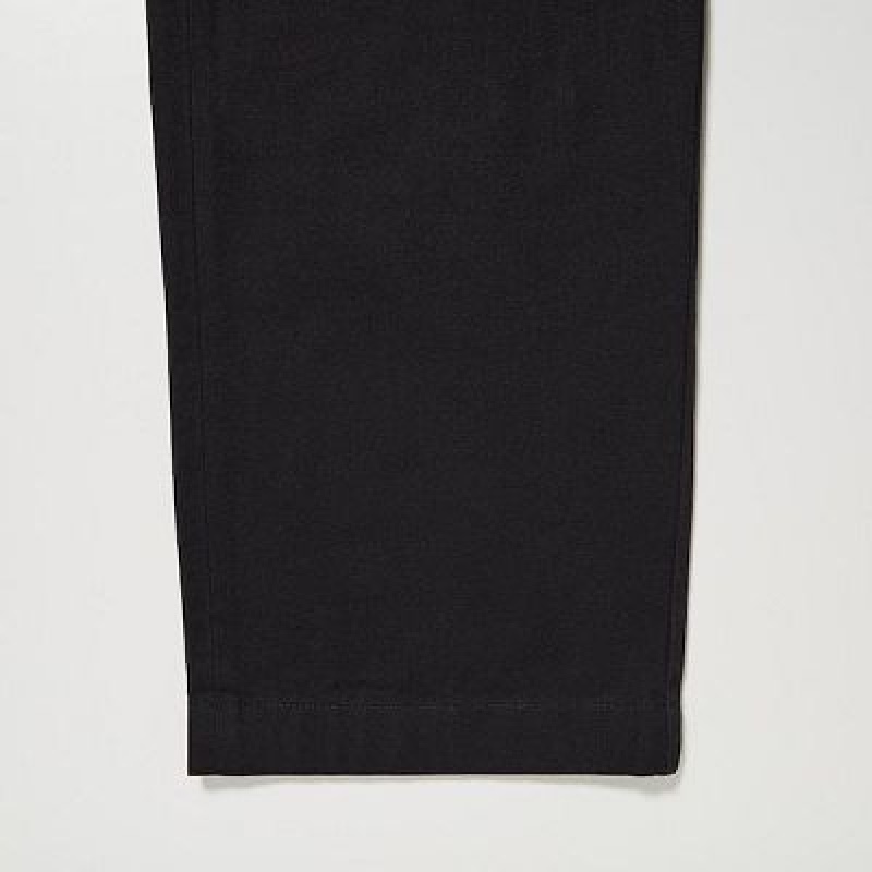 Black Uniqlo Denim Wide-Fit Pleated Women Pants | 7782380