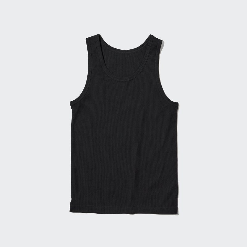 Black Uniqlo Dry Color Ribbed Men Tank Top | 2676450