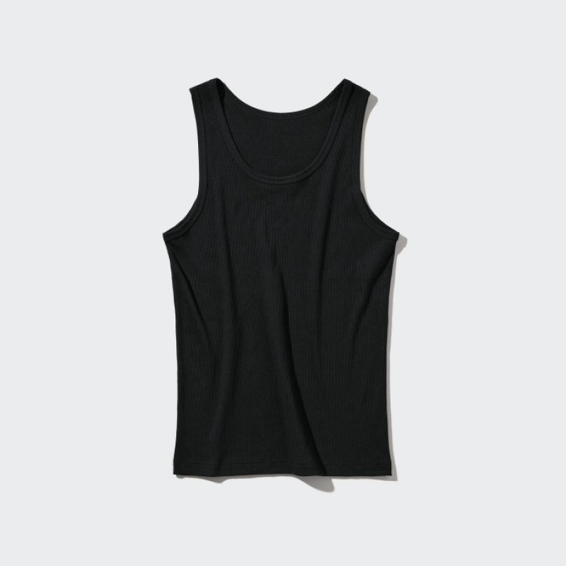 Black Uniqlo Dry Color Ribbed Women Tank Top | 9103672