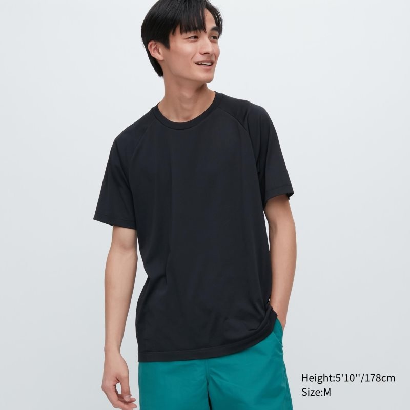 Black Uniqlo Dry-ex Crew Neck Short-sleeve Men T Shirts | 7001955