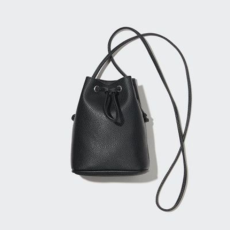 Black Uniqlo Faux-Leather Drawstring Mini Women Crossbody Bags | 3905357