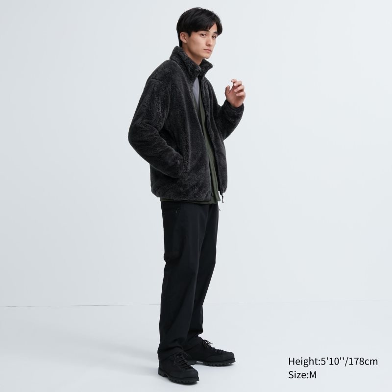 Black Uniqlo Fluffy Yarn Fleece Full-Zip Men Jackets | 7752445