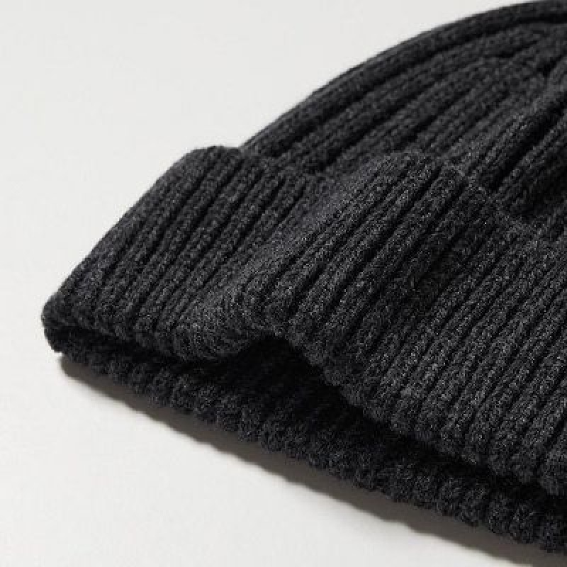 Black Uniqlo HEATTECH Ribbed Women Beanie | 5126034