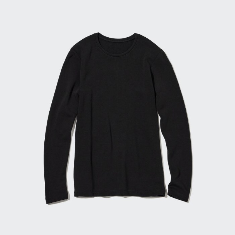 Black Uniqlo HEATTECH Ultra Warm Crew Neck Long-Sleeve Women T Shirts | 1763441