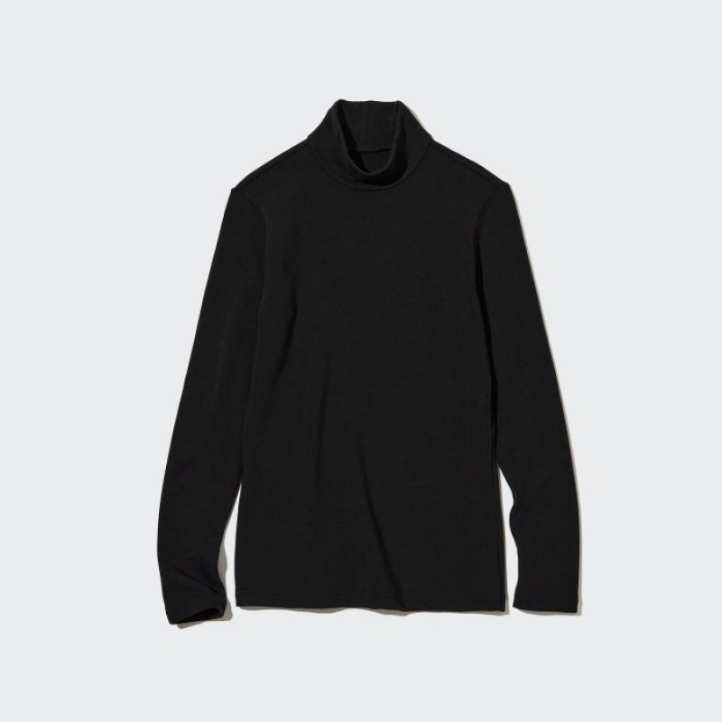 Black Uniqlo HEATTECH Ultra Warm High Neck Women T Shirts | 97436