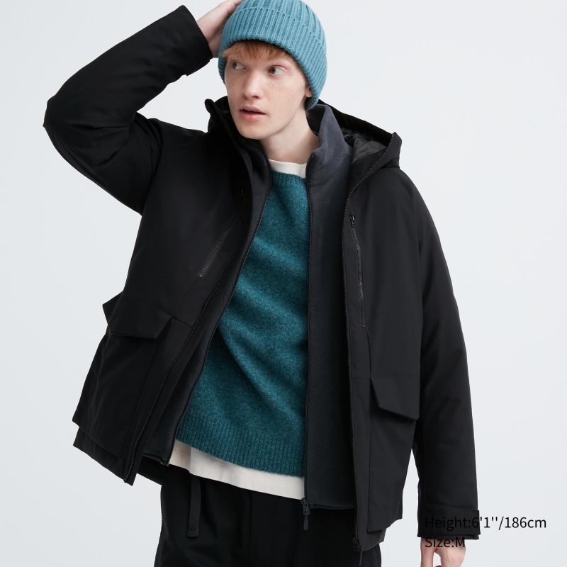 Black Uniqlo Hybrid Down 3d Cut Men Parka | 4842553
