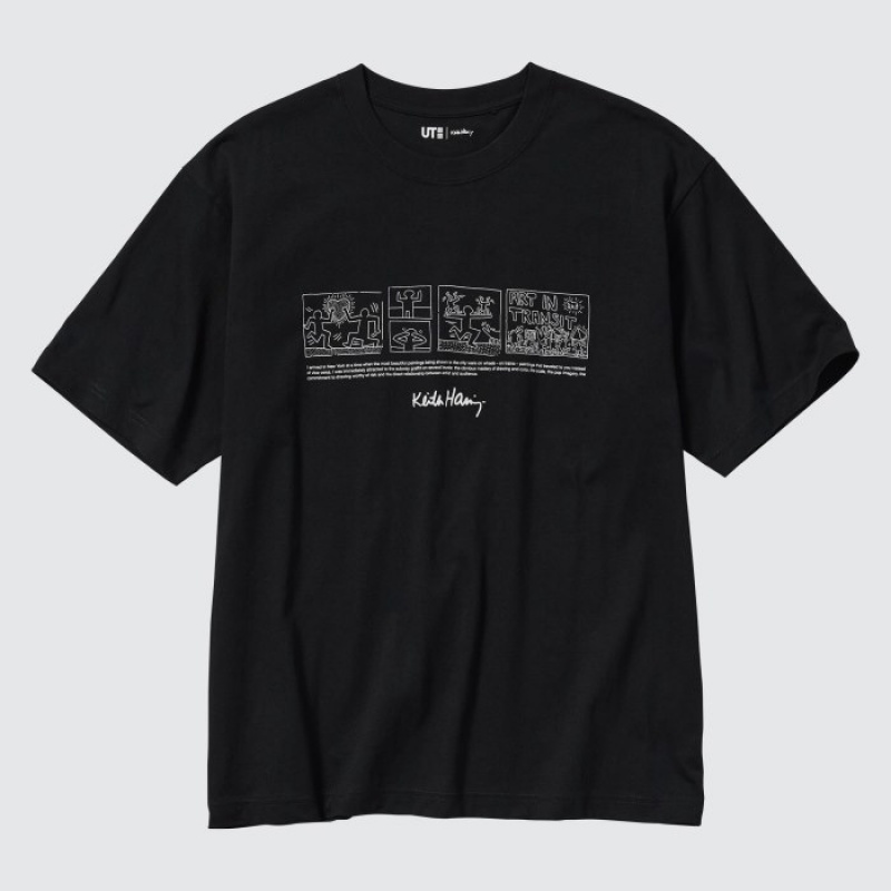 Black Uniqlo Keith Haring UT Short Sleeve Women T Shirts | 7887461